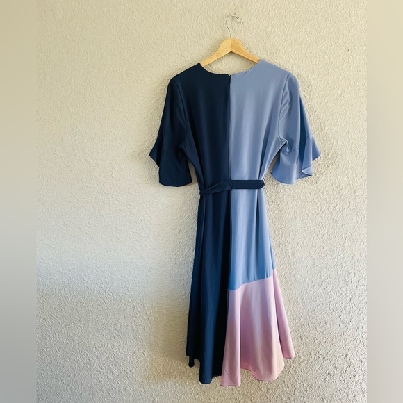 Hutch Asymmetrical Blue and Purple Wrap Midi Dress - Picture 5 of 14